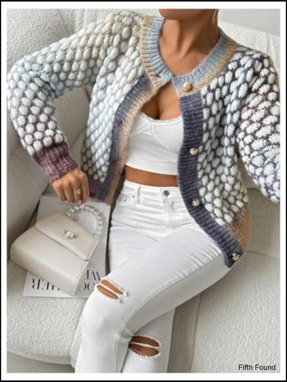 Women's Button Up Cropped Cardigan Layering Fall Knit Tweed Sweater Jacket - Picture 6 of 6